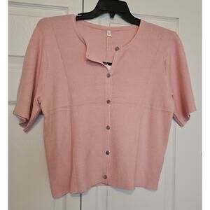 NWT Button Down Knit Top Womens Medium Pink Short Sleeve